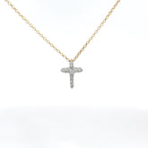 14k White Gold .25ct G SI1 Round Diamond Mini  Cross Pendant with Chain